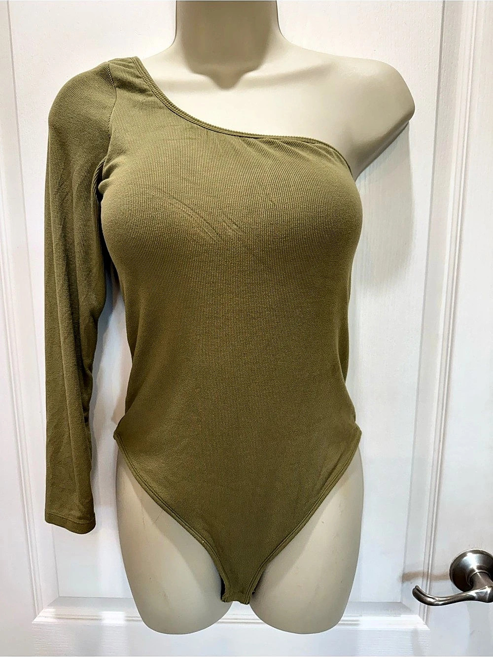 Klassy Network Ruched One Shoulder Bodysuit Olive Bodysuit built in padded bra